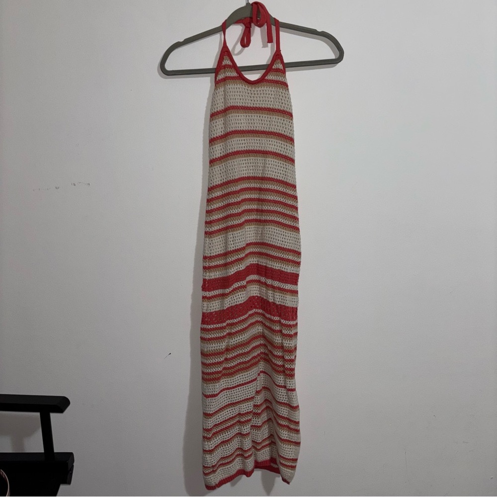 Orange and White Striped Halter Dress